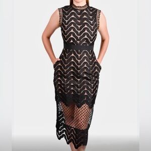 LIKE NEW!  SELF-PORTRAIT, US 2 / UK 6.  
Stunning Black and Nude Lace Midi Dress